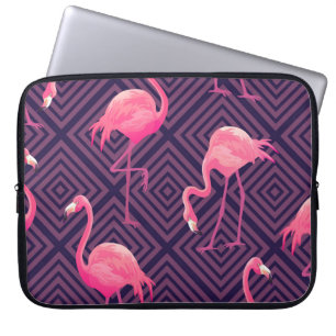 Vintage-Flamingos, violetter geometrischer Hinterg Laptopschutzhülle