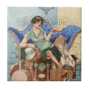 Vintage-Flapper-Girl in Paris Fliese