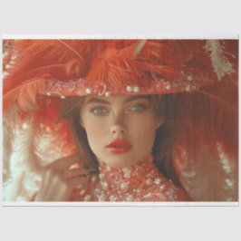 Vintage Flapper Lady in Orange Decoupage Seidenpapier