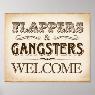 Vintage FLAPPER UND GANGSTERS WILLKOMMEN Sign Prin Poster