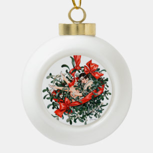Vintage Flapperin unter dem Mistelzweig aus den 19 Keramik Kugel-Ornament