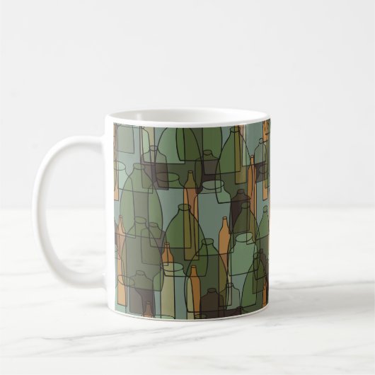 Vintage Flaschen, Gläser und Brillenmuster Kaffeetasse (Links)