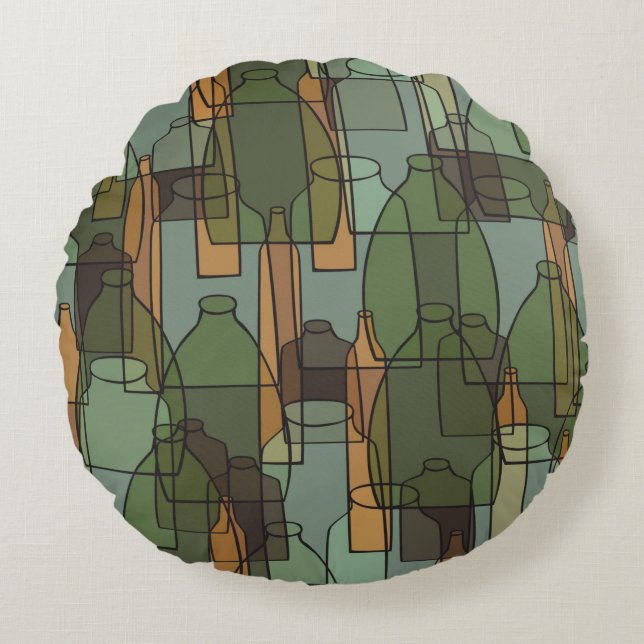 Vintage Flaschen, Gläser und Brillenmuster Rundes Kissen (Vorderseite)