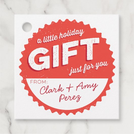 Vintage Flaschenkappe Holiday Rot und Weiß Geschenkanhänger (Vorderseite)