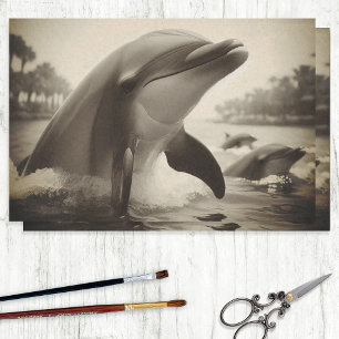 Vintage Flaschennasen-Delfin-Foto-Decoupage Seidenpapier