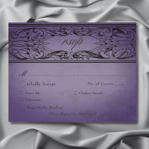 Vintage-Fledermaus-bis-in-den-Tod-lila-Hochzeit RSVP Karte