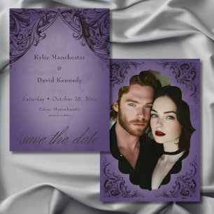 Vintage-Fledermaus-bis-in-den-Tod-lila-Hochzeit Save The Date