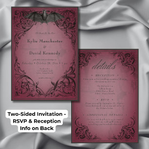 Vintage-Fledermaus-bis-zu-Tod-Burgunder-Hochzeit-D Einladung