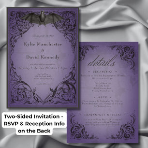 Vintage-Fledermaus-bis-zu-Tod-Lila-Hochzeit-Zweise Einladung