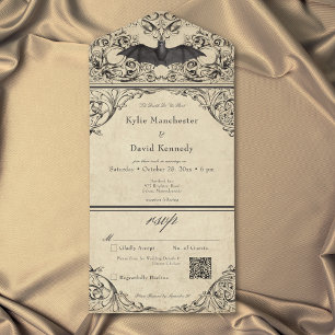 Vintage Fledermaus Bis zum Tod Schwarz Parchment Q All In One Einladung