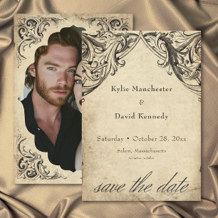 Vintage-Fledermaus bis zum Tod schwarzes Pergament Save The Date