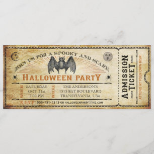 Vintage-Fledermaus-Halloween-Ticket-Einladung Einladung