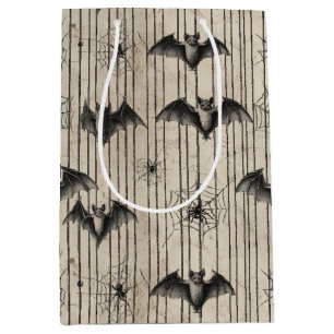 Vintage Fledermäuse und Spinnennetze auf gestreift Mittlere Geschenktüte