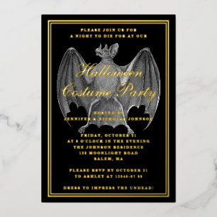 Vintage Fledermauskostenparty Goldfolie Folieneinladung