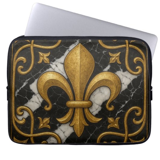 Vintage Fleur-de-Lis and Pearl Gold Tile  Laptopschutzhülle (Vorderseite)