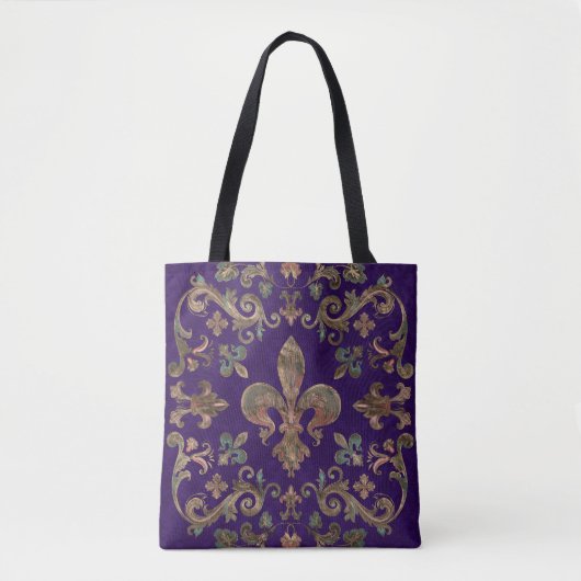 Vintage Fleur-de-lis auf königlichen lila Tasche (Vorderseite)