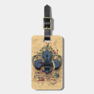 Vintage fleur-de-lis blaue Metall-Grunge-Effekte Gepäckanhänger