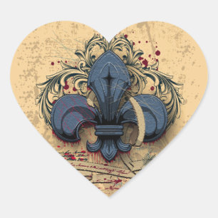 Vintage fleur-de-lis blaue Metall-Grunge-Effekte Herz-Aufkleber
