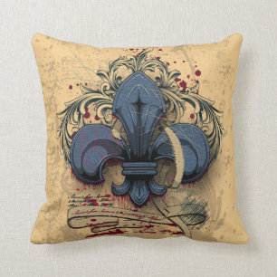 Vintage fleur-de-lis blaue Metall-Grunge-Effekte Kissen