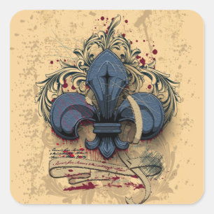 Vintage fleur-de-lis blaue Metall-Grunge-Effekte Quadratischer Aufkleber