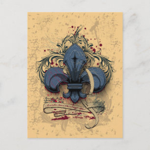 Vintage Fleur-de-lis-Blue-Metal-Grunge-Effekte Postkarte