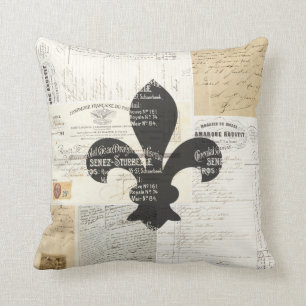 Vintage Fleur de Lis Französisches Ephemera-Kissen Kissen