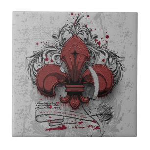 Vintage fleur-de-lis rote Metall-Grunge-Effekte Fliese