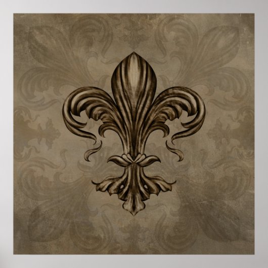 Vintage Fleur-de-lis Sepia Poster (Vorne)
