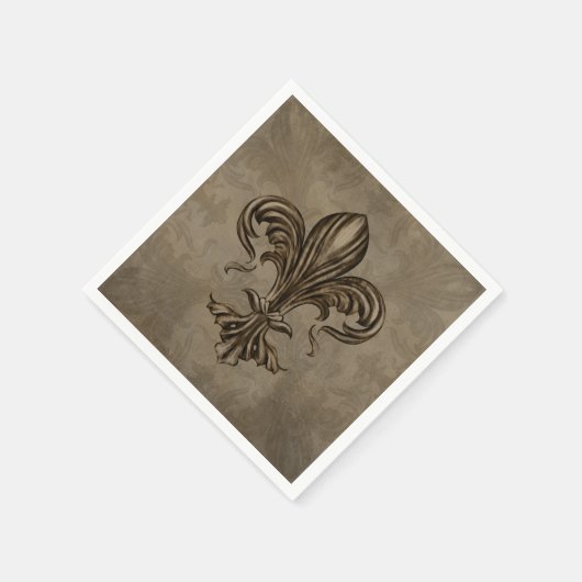 Vintage Fleur-de-lis Sepia Serviette (Ecke)