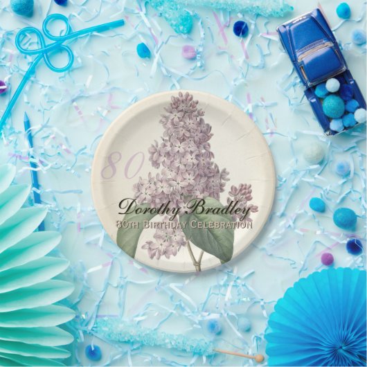 Vintage Flieder-80. Pappteller (Party)