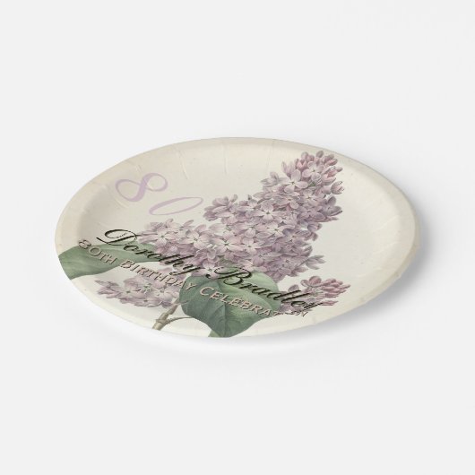 Vintage Flieder-80. Pappteller (Schrägansicht)