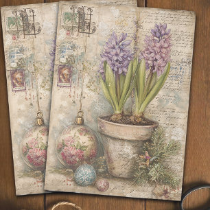 Vintage Flieder-Hyazinthen-Blumen-Weihnachts-Decou Seidenpapier