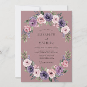 Vintage Flieder-Lila-Kranz-Hochzeit Einladung