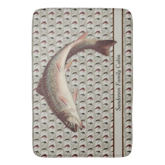 Vintage Fliegen Regenbogenforelle Badematte (Vorderseite Vertikal)