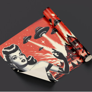Vintage Fliegende Untertassen Pin-up Geschenkpapier
