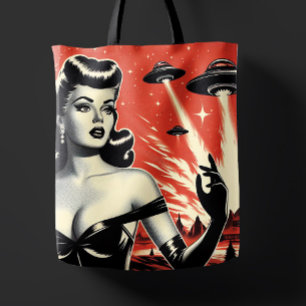 Vintage Fliegende Untertassen Pin-up Tasche