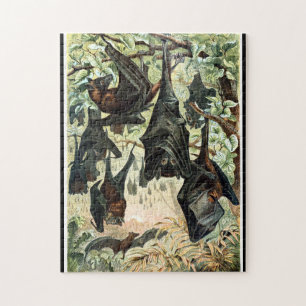Vintage-Fliegender Fuchs-Fledermaus-Akademie-Illus Puzzle