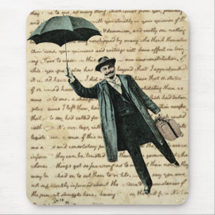 Vintage Fliegender Schirmmann mit handgeschriebene Mousepad