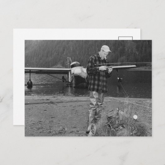 Vintage Fliegenfischer Postkarte (Vorne/Hinten)