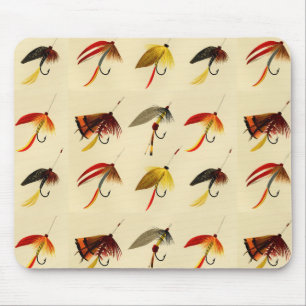 Vintage Fliegenfischerei Flyer lockt Fischer Mousepad