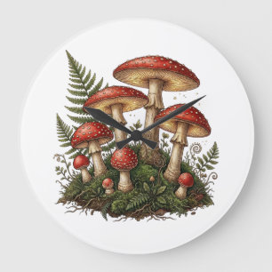 Vintage Fliegenpilz-Illustration Große Wanduhr