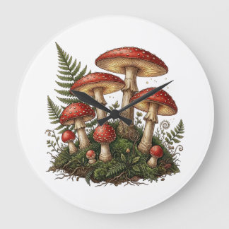 Vintage Fliegenpilz-Illustration Große Wanduhr