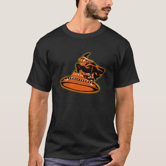 Vintage Fliegensaucer-Halloween-Hexe T-Shirt (Vorderseite)