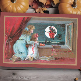 Vintage Fliegerhexe mit Vollmond und Mädchen Seidenpapier