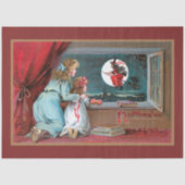 Vintage Fliegerhexe mit Vollmond und Mädchen Seidenpapier (Vorderseite)