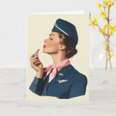 Vintage Flight Attendant Applying Lipstick Karte (Gelbe Blume)