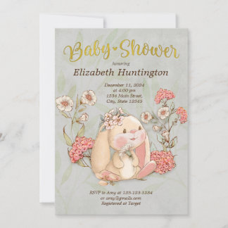 Vintage Floppy Bunny Floral Baby Dusche Einladung