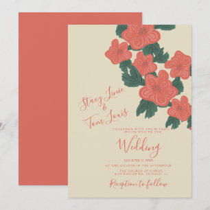 Vintage Flora Rosa Korallen Botanische Hochzeit Einladung