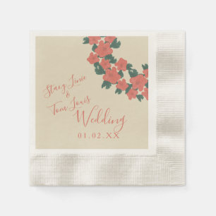 Vintage Flora Rosa Korallen Botanische Hochzeit   Serviette