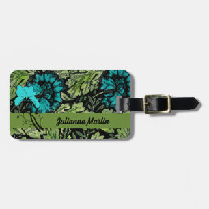 Vintage Flora und Fauna in Aqua und Green Gepäckanhänger